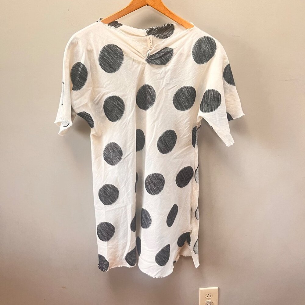 Polka Dot Linen/Cotton Blend Short-Sleeve Tunic Dress By Cynthia‎ Ashby Sz. XS